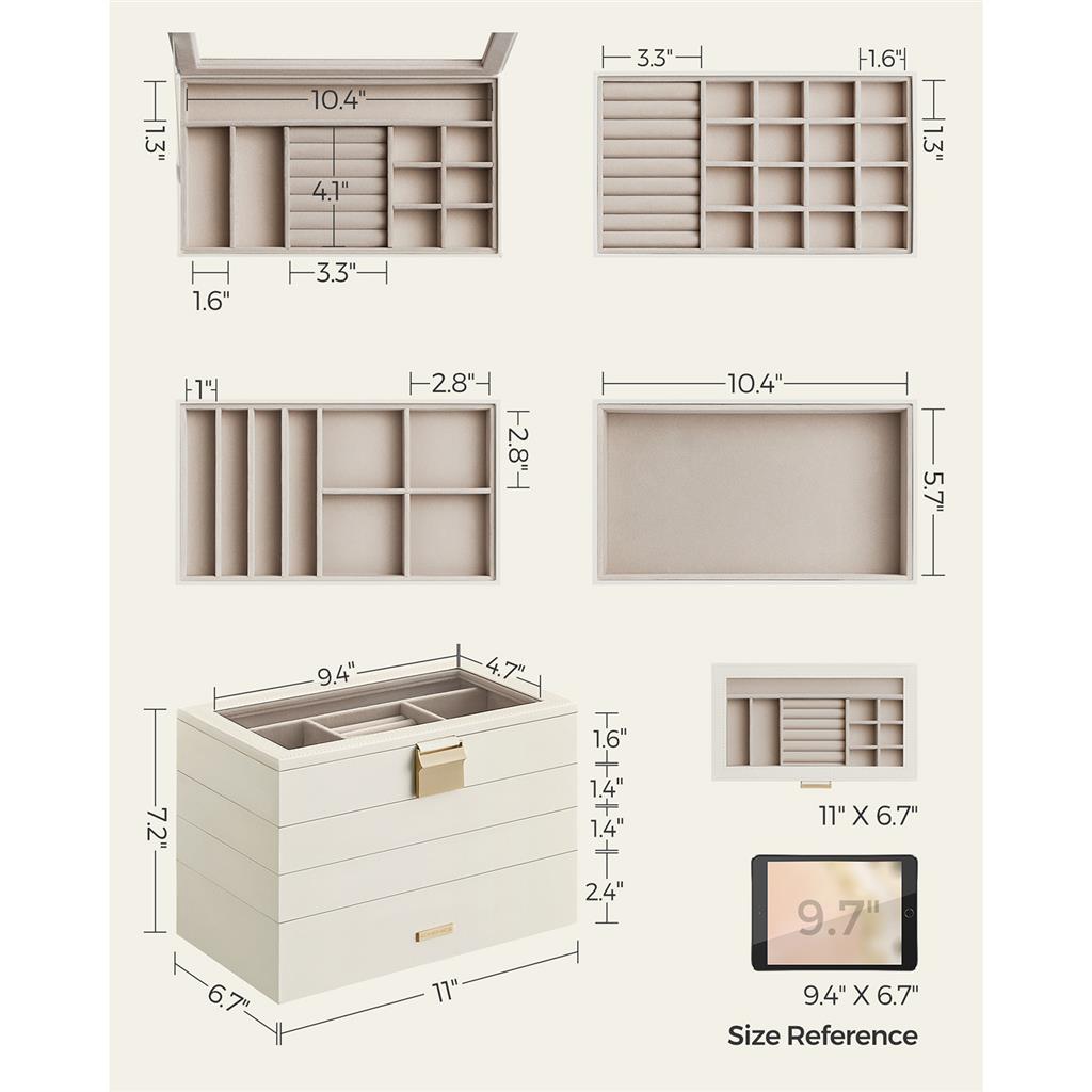 4-Tier Stackable Jewelry Trays with Glass Lid
