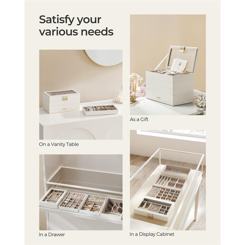 4-Tier Stackable Jewelry Trays with Glass Lid