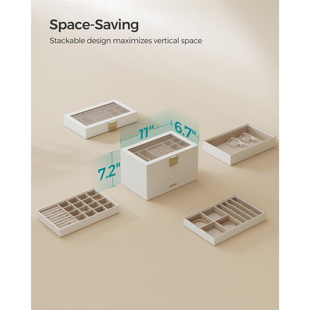 4-Tier Stackable Jewelry Trays with Glass Lid