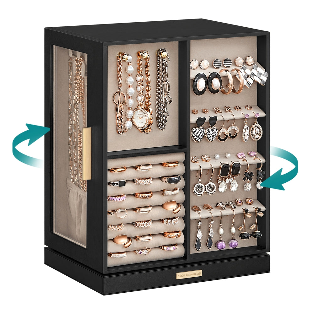 Jewelry Box 360 Rotating with 5 Drawers - Graphite Black