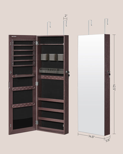 Mirror Jewelry Cabinet Armoire, Lockable Wall-Mounted Storage Organizer Unit