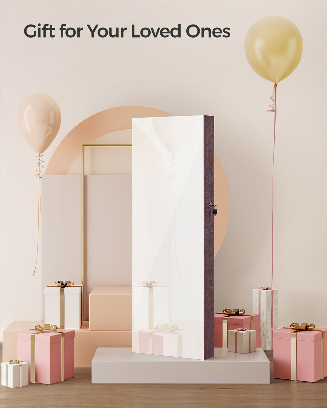 Mirror Jewelry Cabinet Armoire, Lockable Wall-Mounted Storage Organizer Unit
