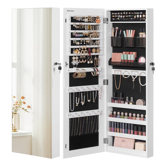 White Wall-Mounted Jewelry Armoire with Mirror - image 1