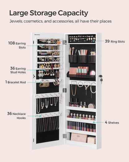 White Wall-Mounted Jewelry Armoire with Mirror - image 4