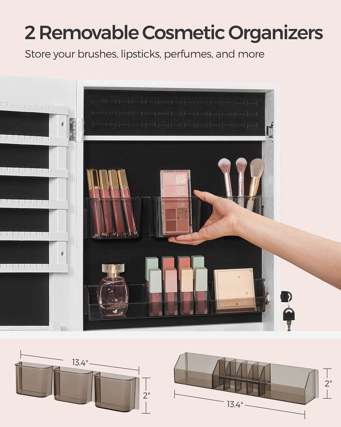 White Wall-Mounted Jewelry Armoire with Mirror - image 5
