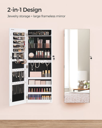White Wall-Mounted Jewelry Armoire with Mirror