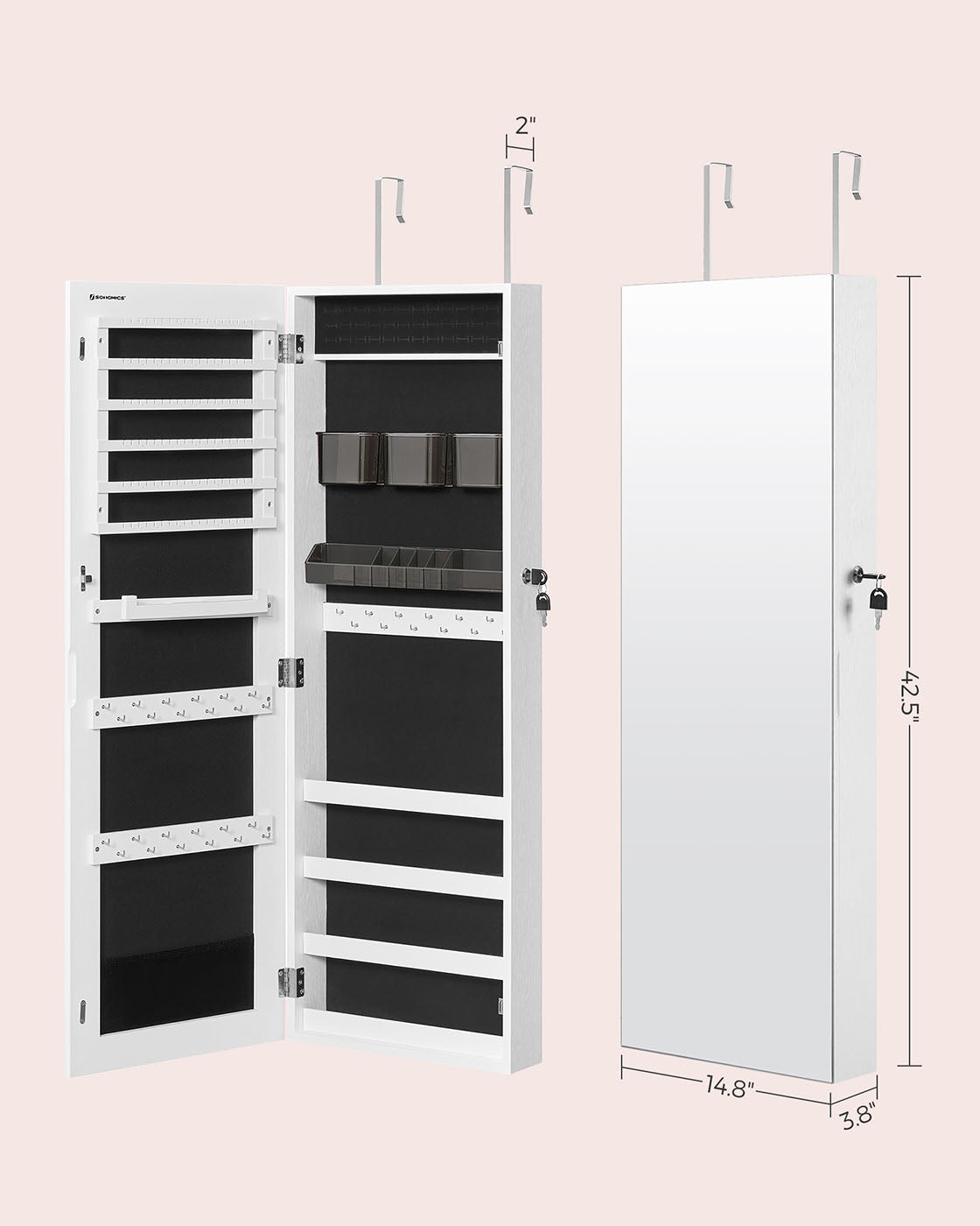 White Wall-Mounted Jewelry Armoire with Mirror - image 7