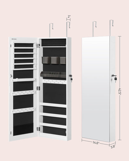 White Wall-Mounted Jewelry Armoire with Mirror - image 7