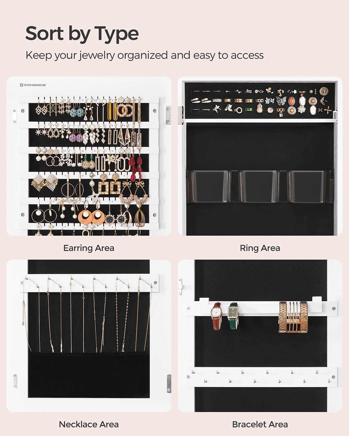 White Wall-Mounted Jewelry Armoire with Mirror - image 8