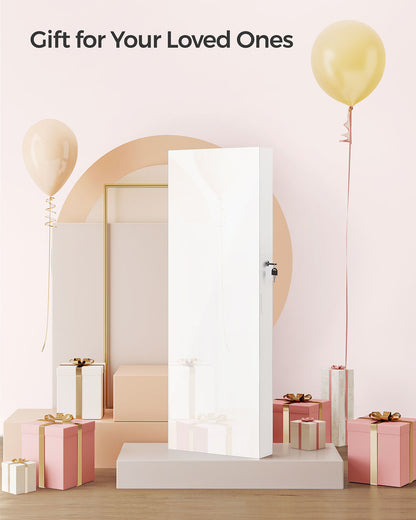 White Wall-Mounted Jewelry Armoire with Mirror - image 9
