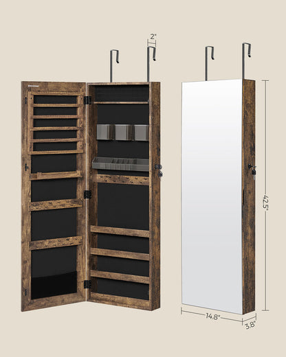 Mirror Jewelry Cabinet Armoire, Lockable Wall-Mounted Storage Organizer Unit