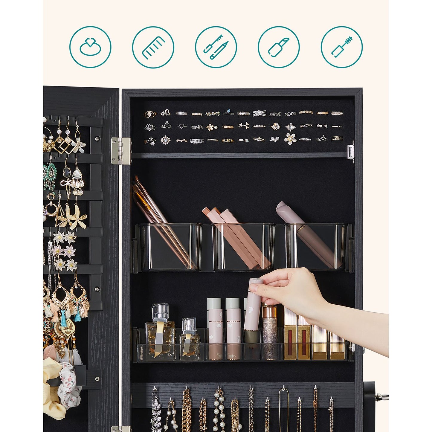 Freestanding Jewelry Cabinet Armoire with Mirror