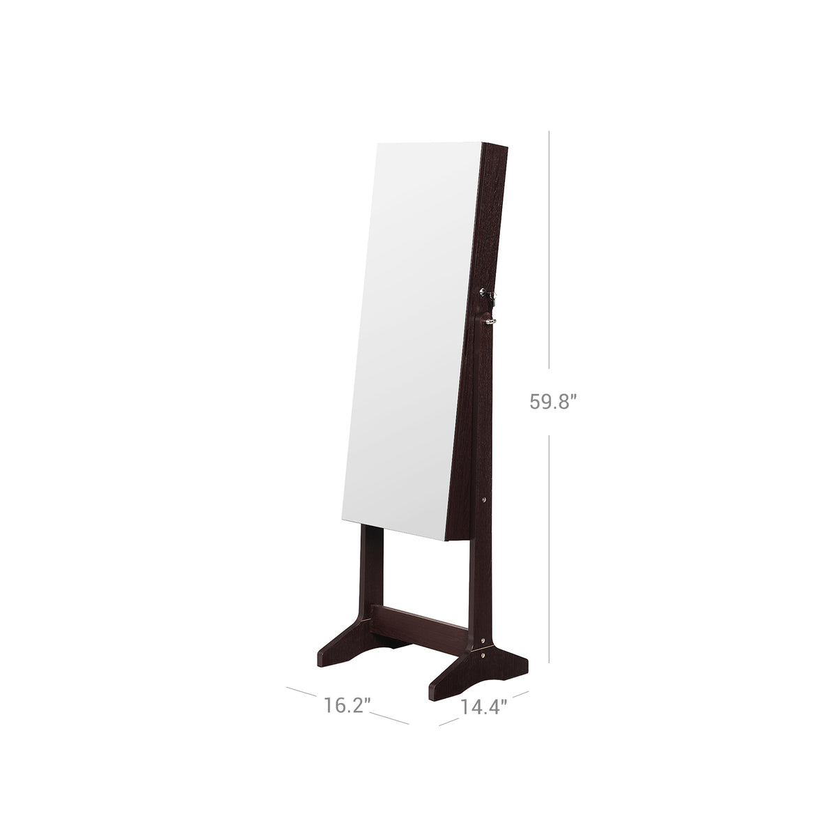 Mirror Jewelry Cabinet Armoire, Freestanding Lockable Storage Organizer Unit with 2 Plastic Cosmetic Storage