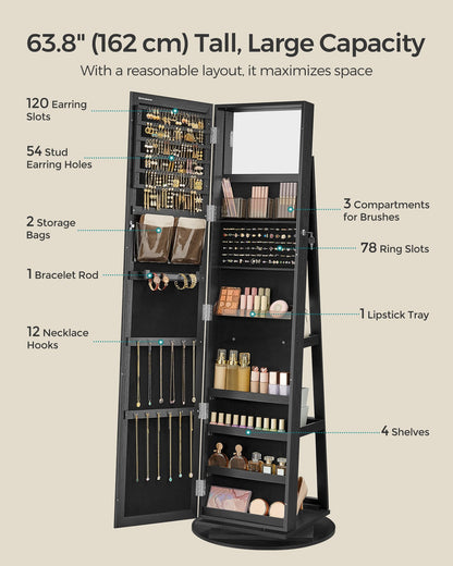 Lockable Jewelry Organizer with Full-Length Mirror
