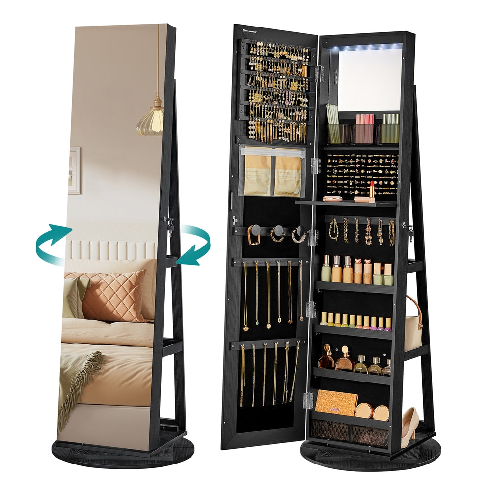 6 LEDs Lockable Mirror Jewelry Cabinet
