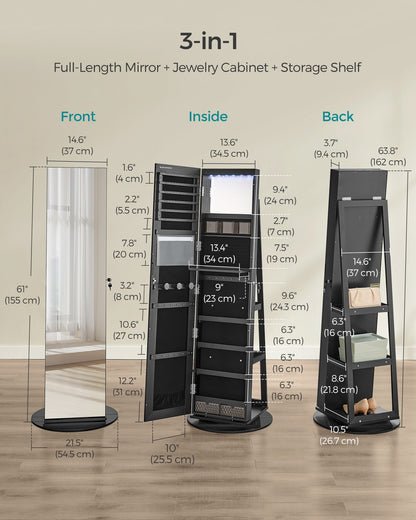 6 LEDs Lockable Mirror Jewelry Cabinet