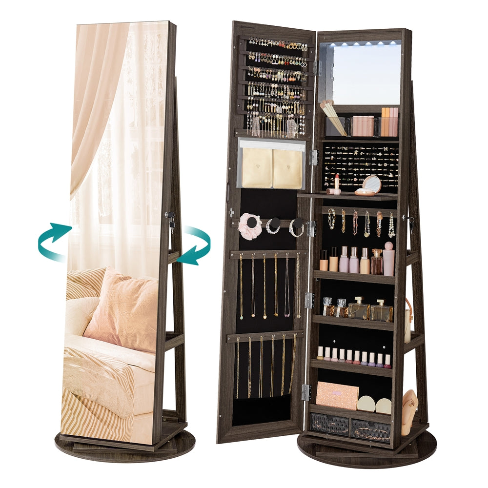6 LEDs Lockable Mirror Jewelry Cabinet