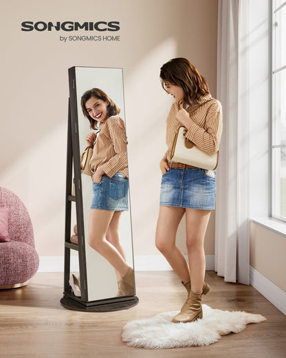 6 LEDs Lockable Mirror Jewelry Cabinet