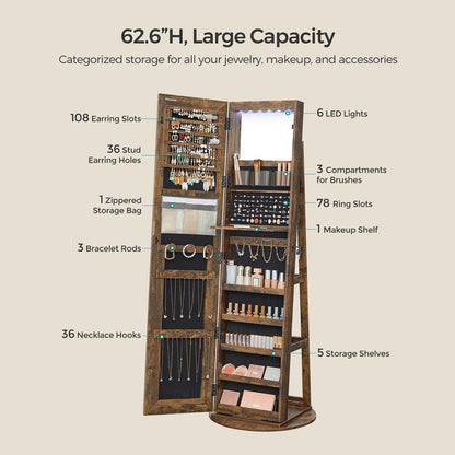 LED Mirror Jewelry Cabinet Standing - HWLEXTRA 