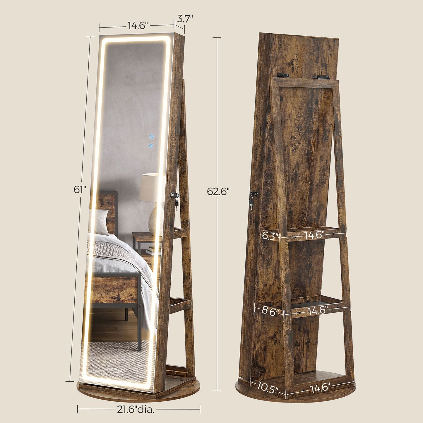 LED Mirror Jewelry Cabinet Standing - HWLEXTRA 