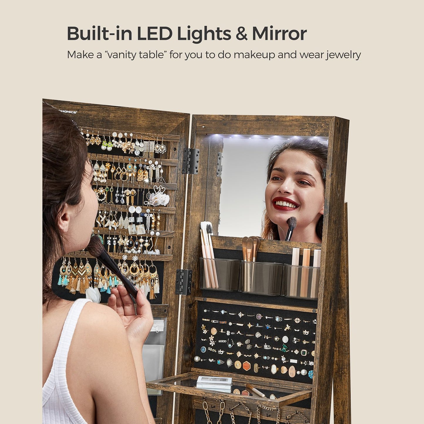 LED Mirror Jewelry Cabinet Standing - HWLEXTRA 