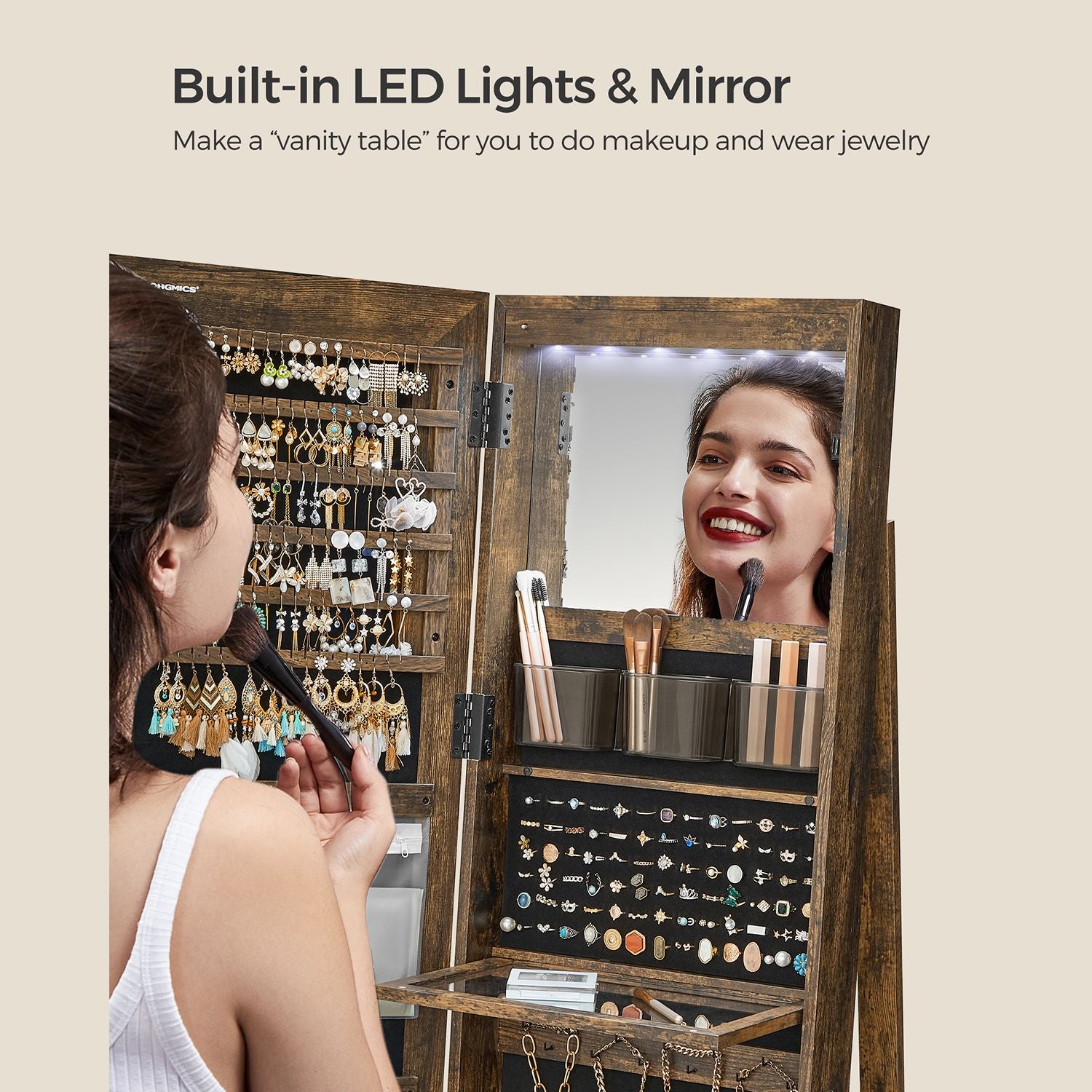 LED Mirror Jewelry Cabinet Standing - HWLEXTRA 