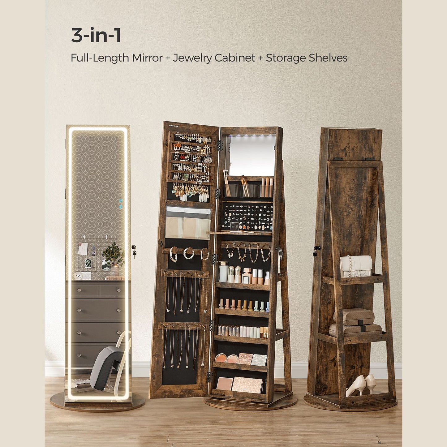LED Mirror Jewelry Cabinet Standing - HWLEXTRA 