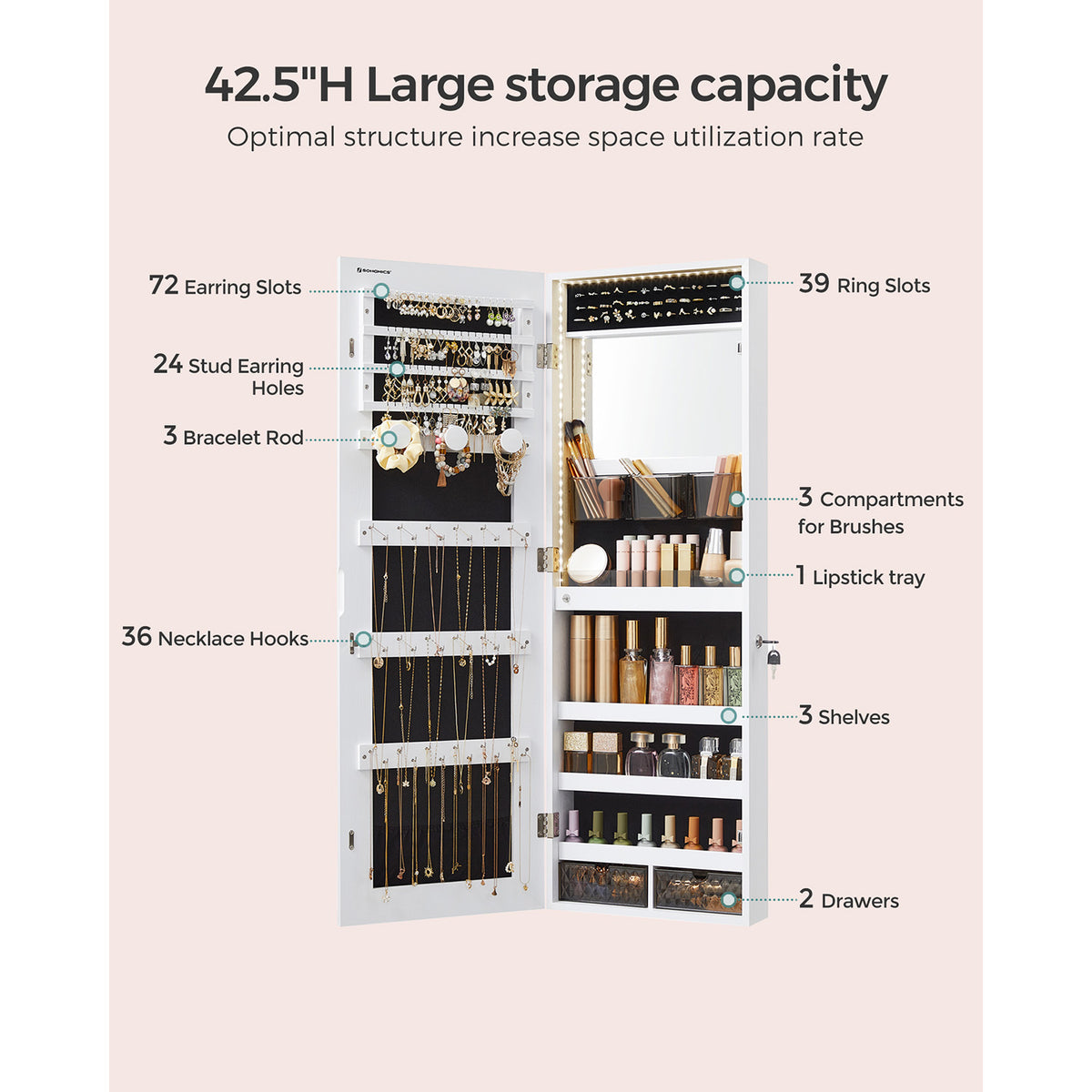 Jewelry Armoire Organizer with LED Lights