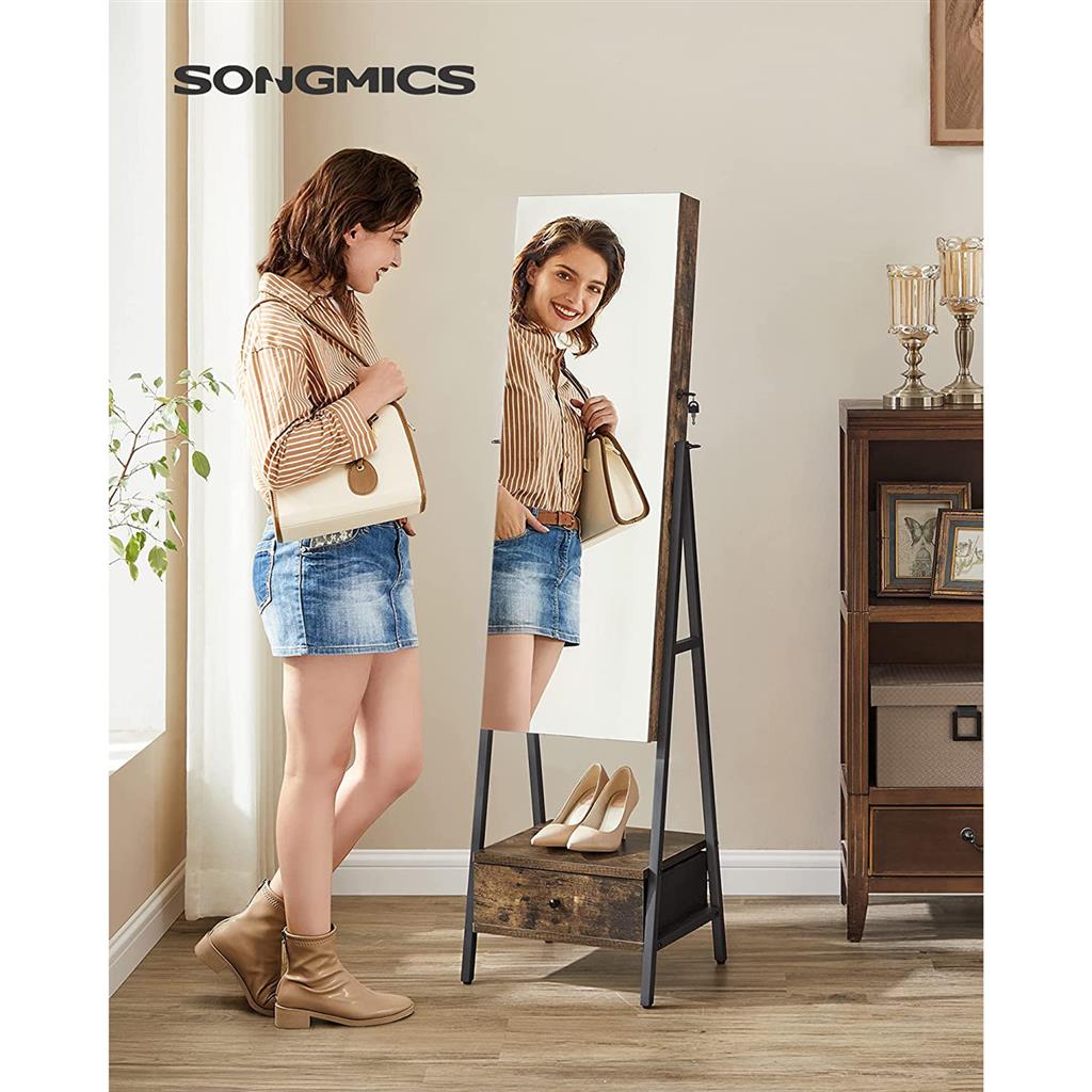 Lockable Jewelry Armoire with Full-Length Mirror