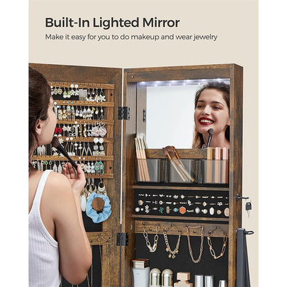 Lockable Jewelry Armoire with Full-Length Mirror