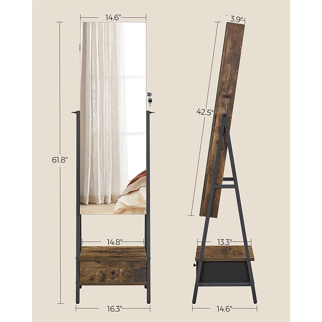 Lockable Jewelry Armoire with Full-Length Mirror