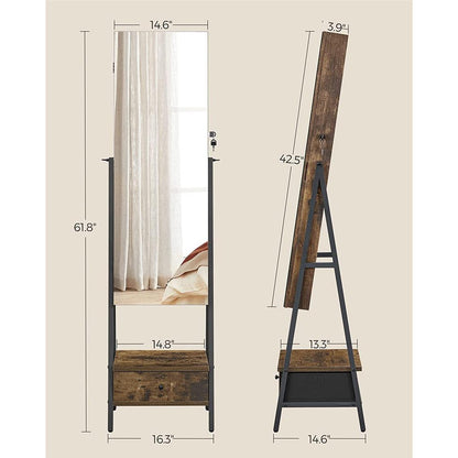 Lockable Jewelry Armoire with Full-Length Mirror
