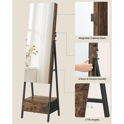 Lockable Jewelry Armoire with Full-Length Mirror