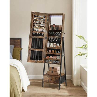 Lockable Jewelry Armoire with Full-Length Mirror