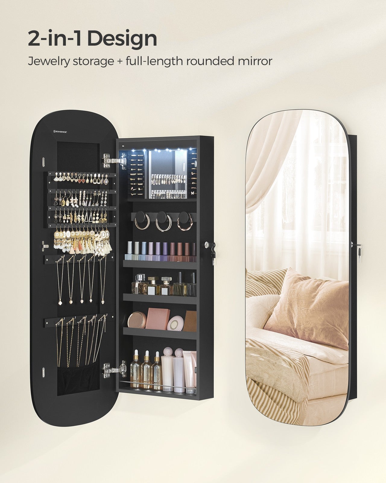 LED Jewelry Cabinet Wall or Door Mounted