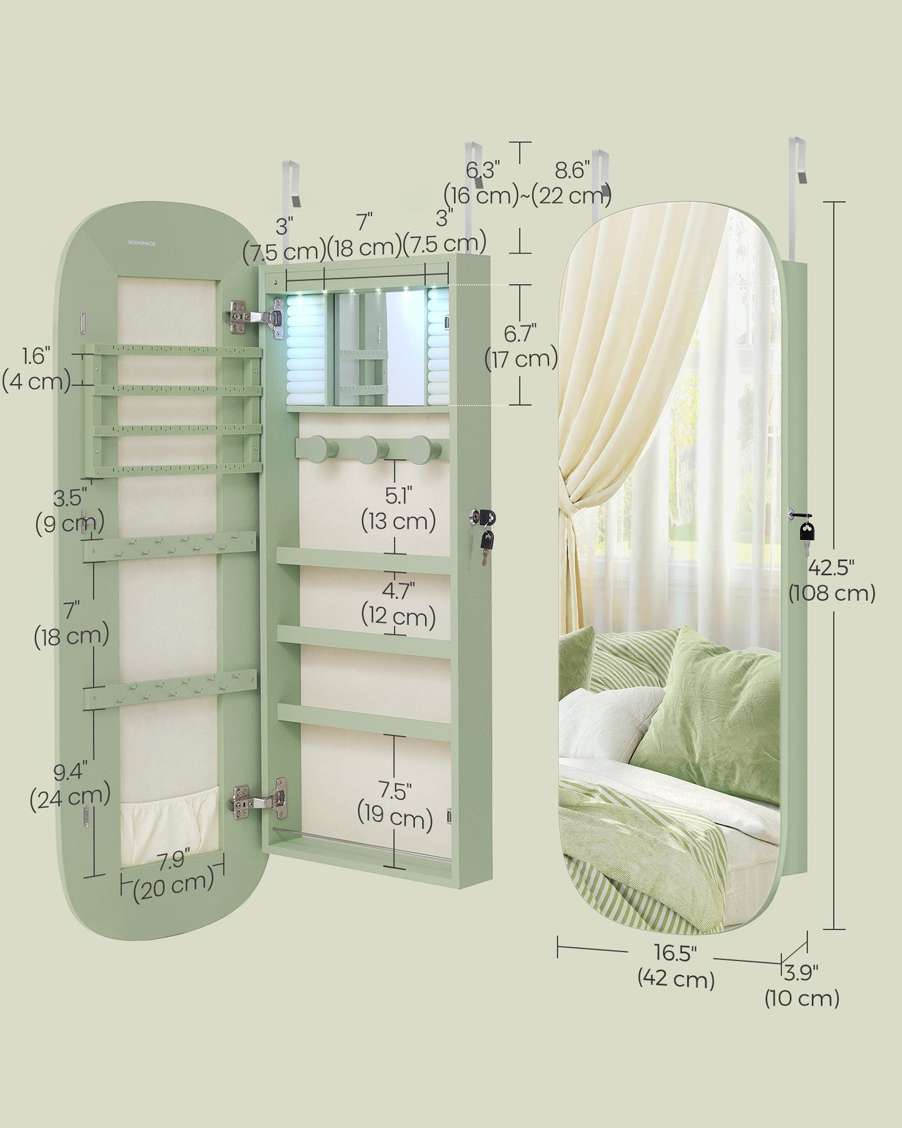 LED Jewelry Cabinet Wall or Door Mounted