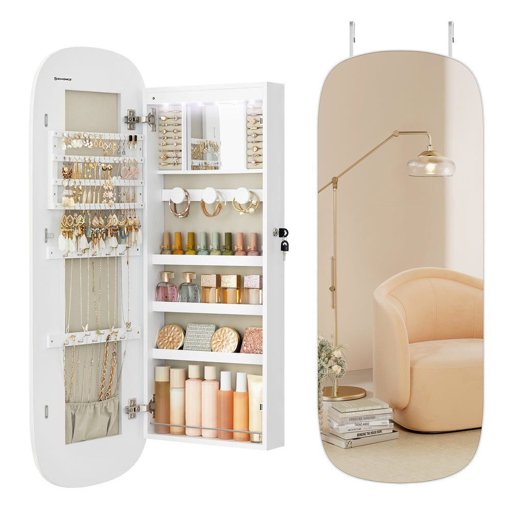 Wall Mounted Jewelry Organizer with Mirror