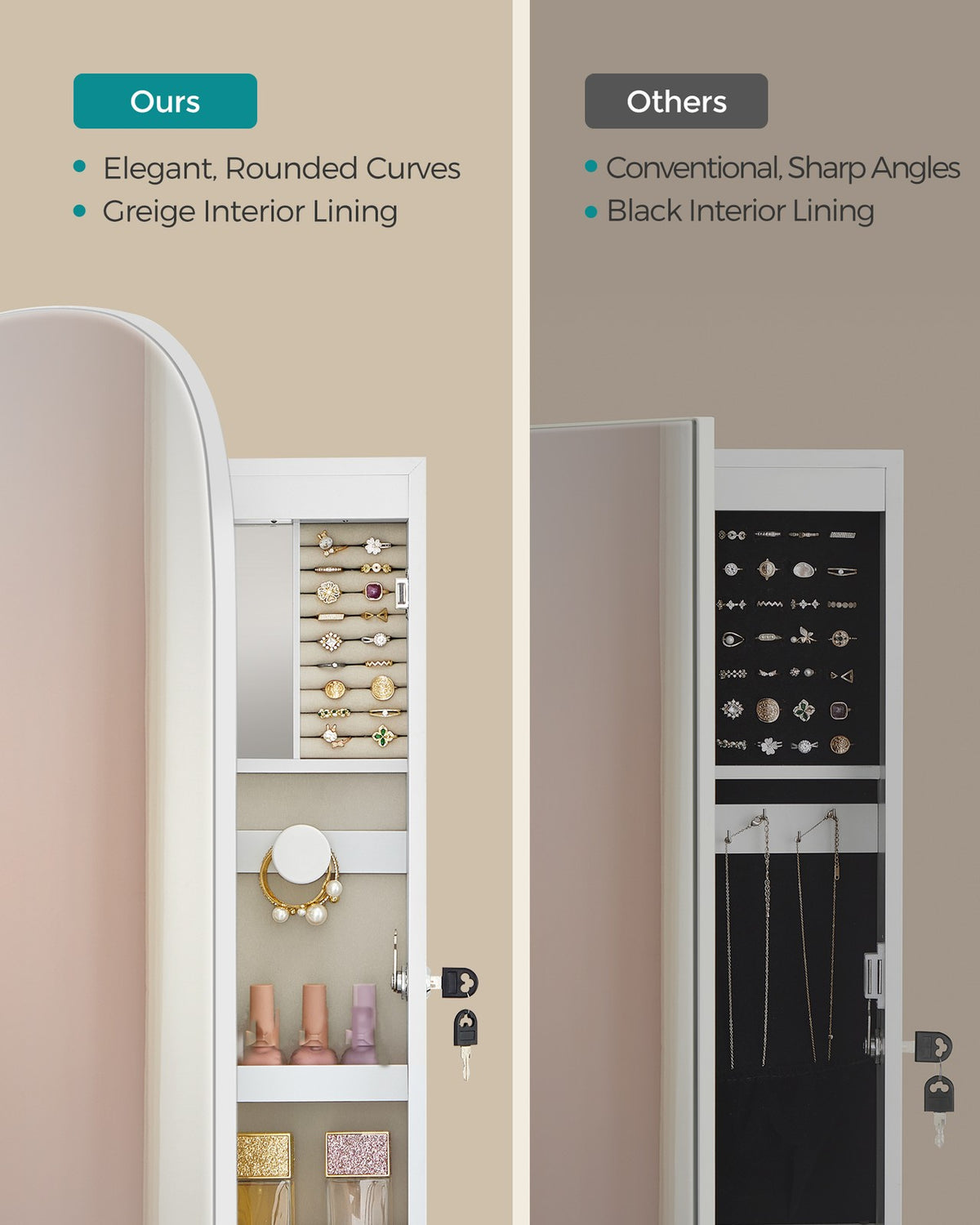Wall Mounted Jewelry Organizer with Mirror
