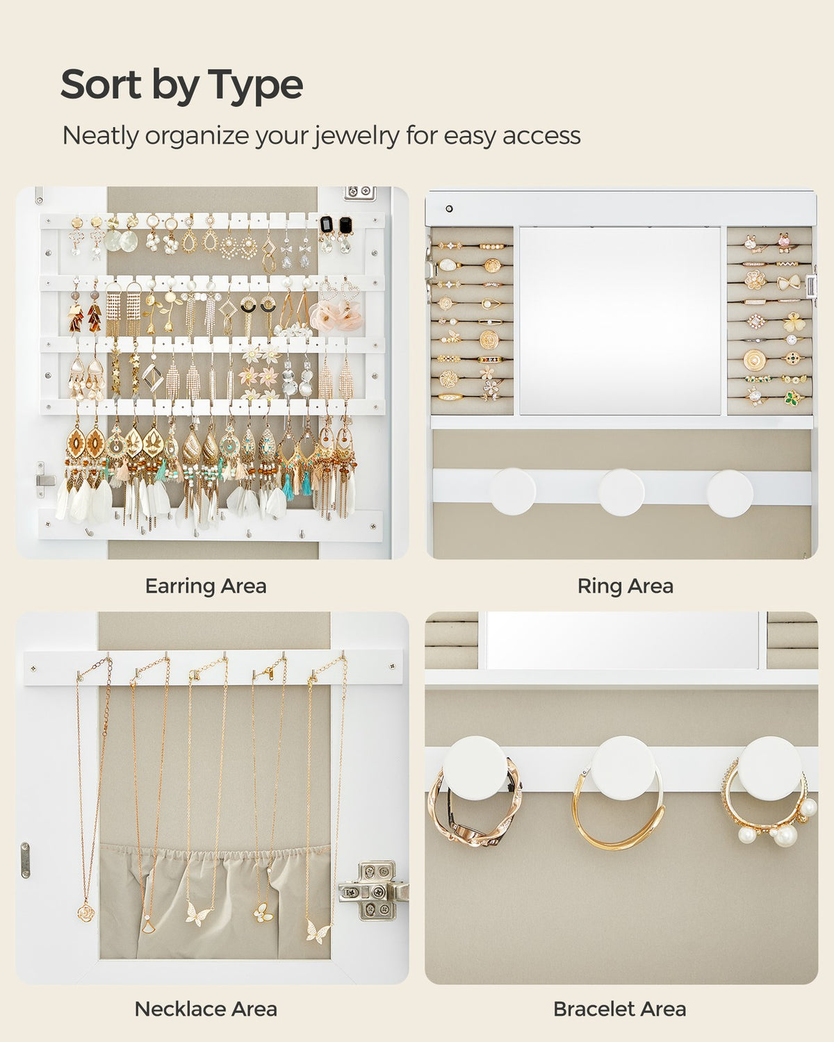 Wall Mounted Jewelry Organizer with Mirror