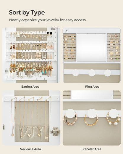 Wall Mounted Jewelry Organizer with Mirror