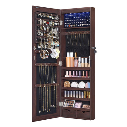 47" H Full Screen Mirrored Jewelry Cabinet Armoire, 6 LEDs Jewelry Organizer Wall Hanging/Door Mounted, Larger Capacity