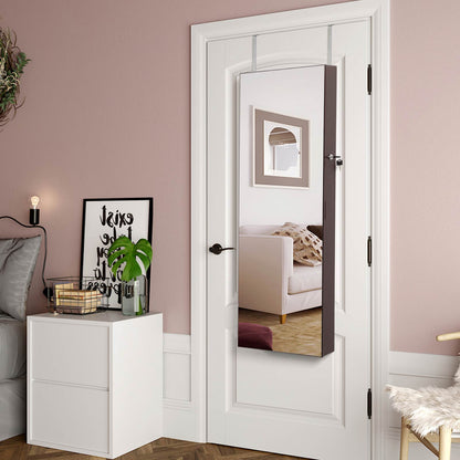 47" H Full Screen Mirrored Jewelry Cabinet Armoire, 6 LEDs Jewelry Organizer Wall Hanging/Door Mounted, Larger Capacity