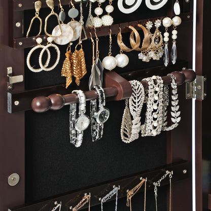 47" H Full Screen Mirrored Jewelry Cabinet Armoire, 6 LEDs Jewelry Organizer Wall Hanging/Door Mounted, Larger Capacity