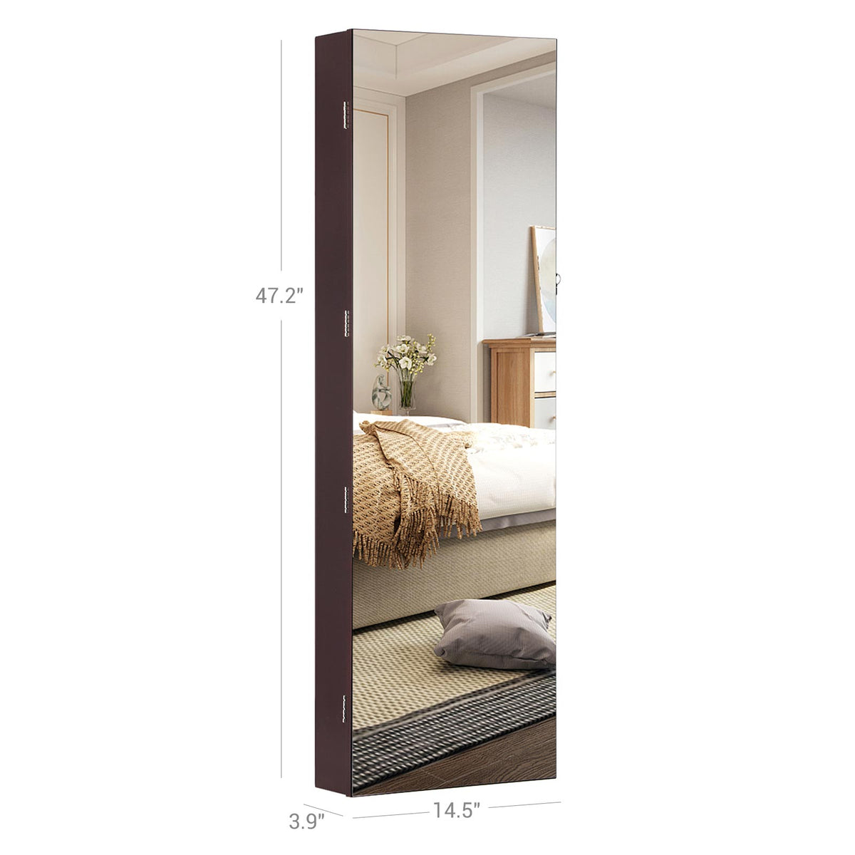 47.2" H Full Screen Mirrored Jewelry Cabinet Armoire, 6 LEDs Jewelry Organizer Wall Hanging/Door Mounted, Larger Capacity