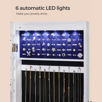 47.2" H Full Screen Mirrored Jewelry Cabinet Armoire, 6 LEDs Jewelry Organizer Wall Hanging/Door Mounted, Larger Capacity
