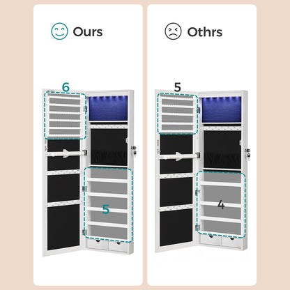 47.2" H Full Screen Mirrored Jewelry Cabinet Armoire, 6 LEDs Jewelry Organizer Wall Hanging/Door Mounted, Larger Capacity
