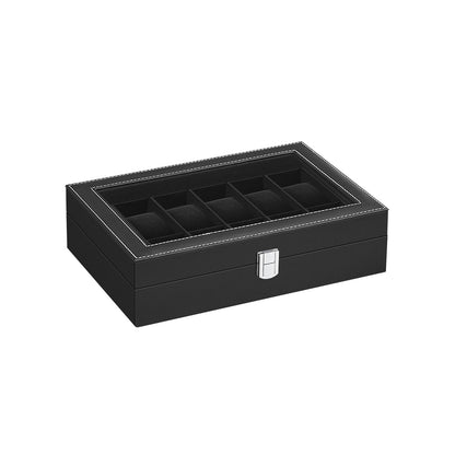 12-Slot Watch Box with Glass Lid - HWLEXTRA 
