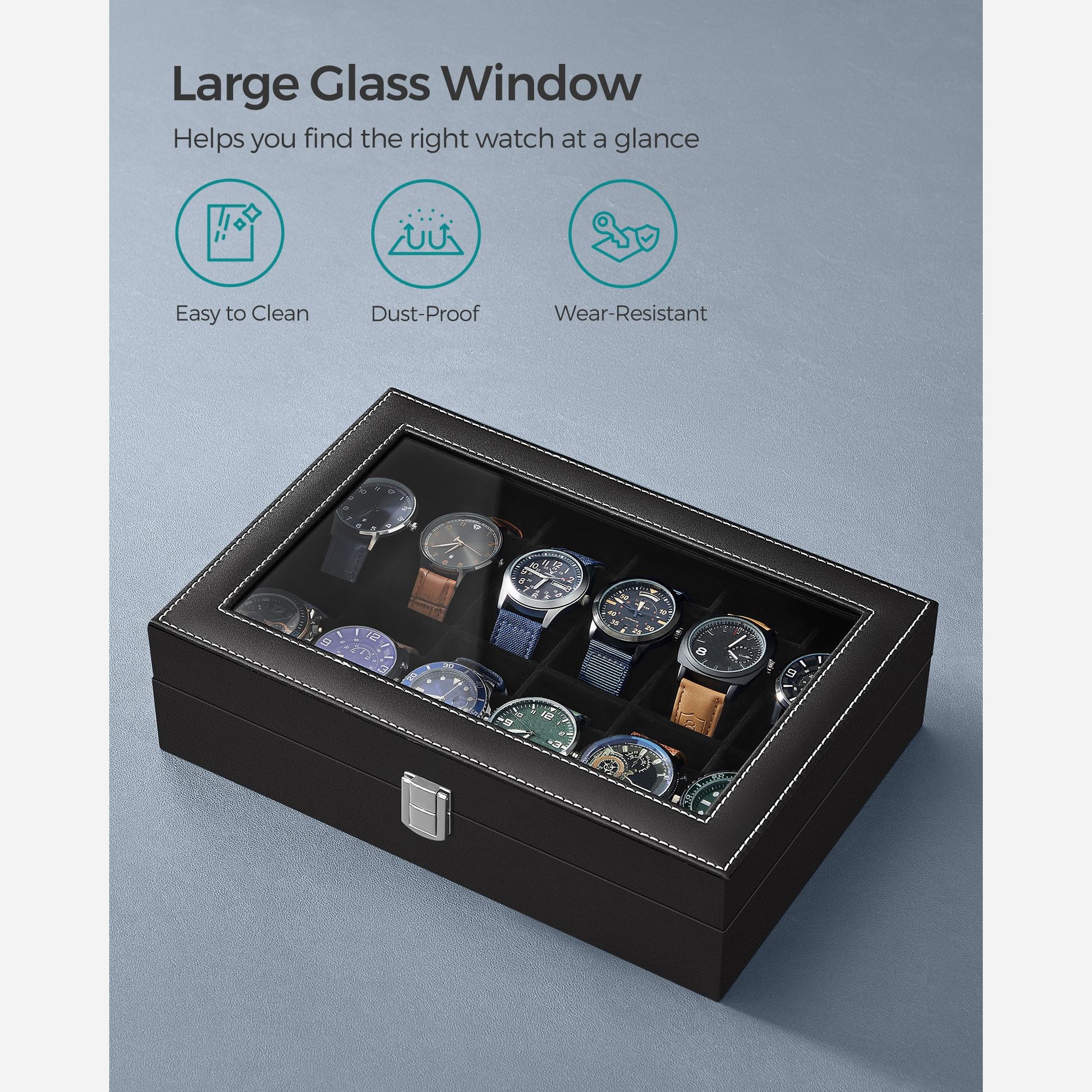 12-Slot Watch Box with Glass Lid - HWLEXTRA 