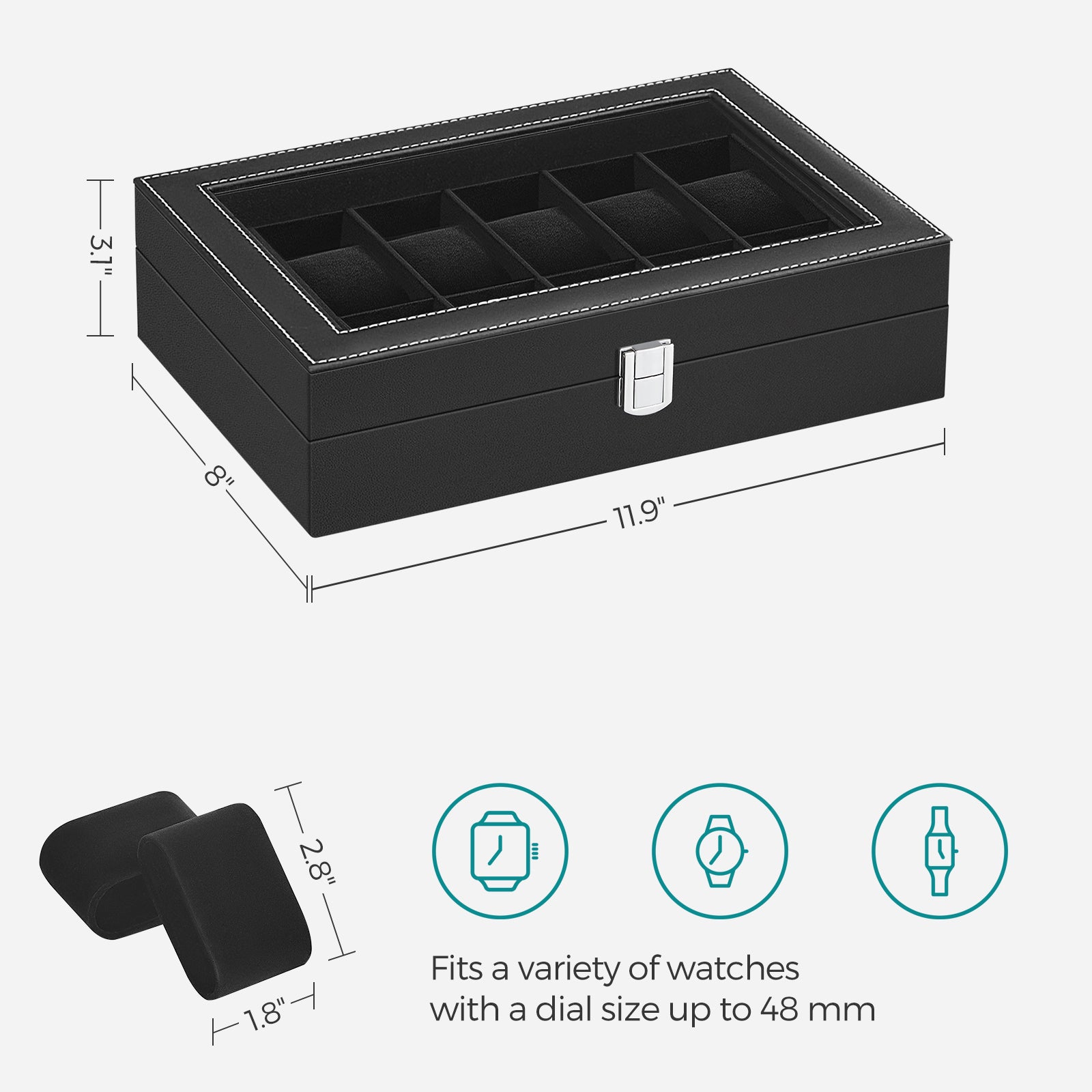 12-Slot Watch Box with Glass Lid - HWLEXTRA 