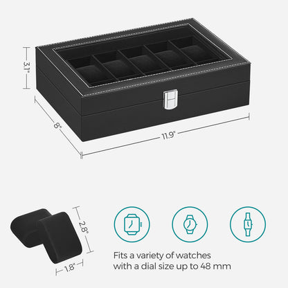 12-Slot Watch Box with Glass Lid - HWLEXTRA 